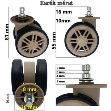 Leonardo Da Vinci bőrönd kerék 81x38 mm, pezsgő színben KE3086