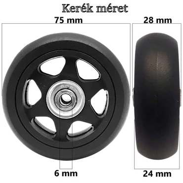 Bőrönd kerék 75x30x6 mm, fekete színben KE3310