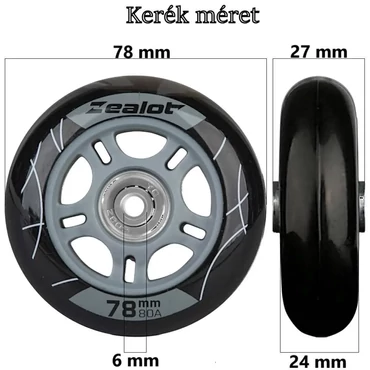 Bőrönd kerék 78x27x6 mm, fekete színben KE3327