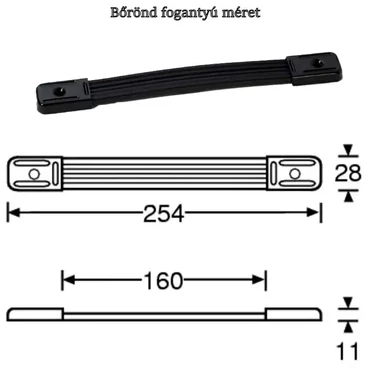 Bőrönd fogantyú 254x28x11mm, fekete színben FO3423