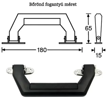 Bőrönd fogantyú 180x15x65mm, fekete színben 1