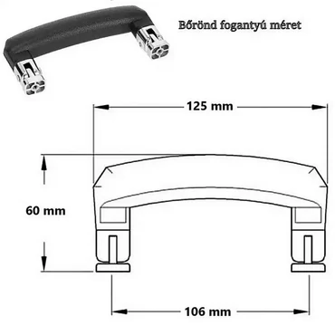 Bőrönd fogantyú 125x22x60mm, fekete színben 1