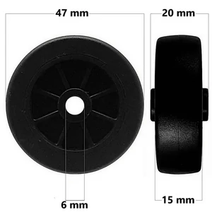 Bőrönd kerék 47x20x6 mm, fekete színben