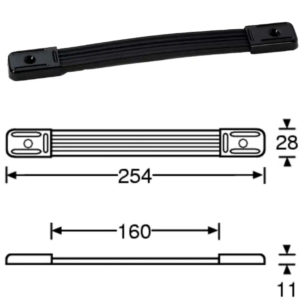 Bőrönd fogantyú 254x28x11mm, fekete színben